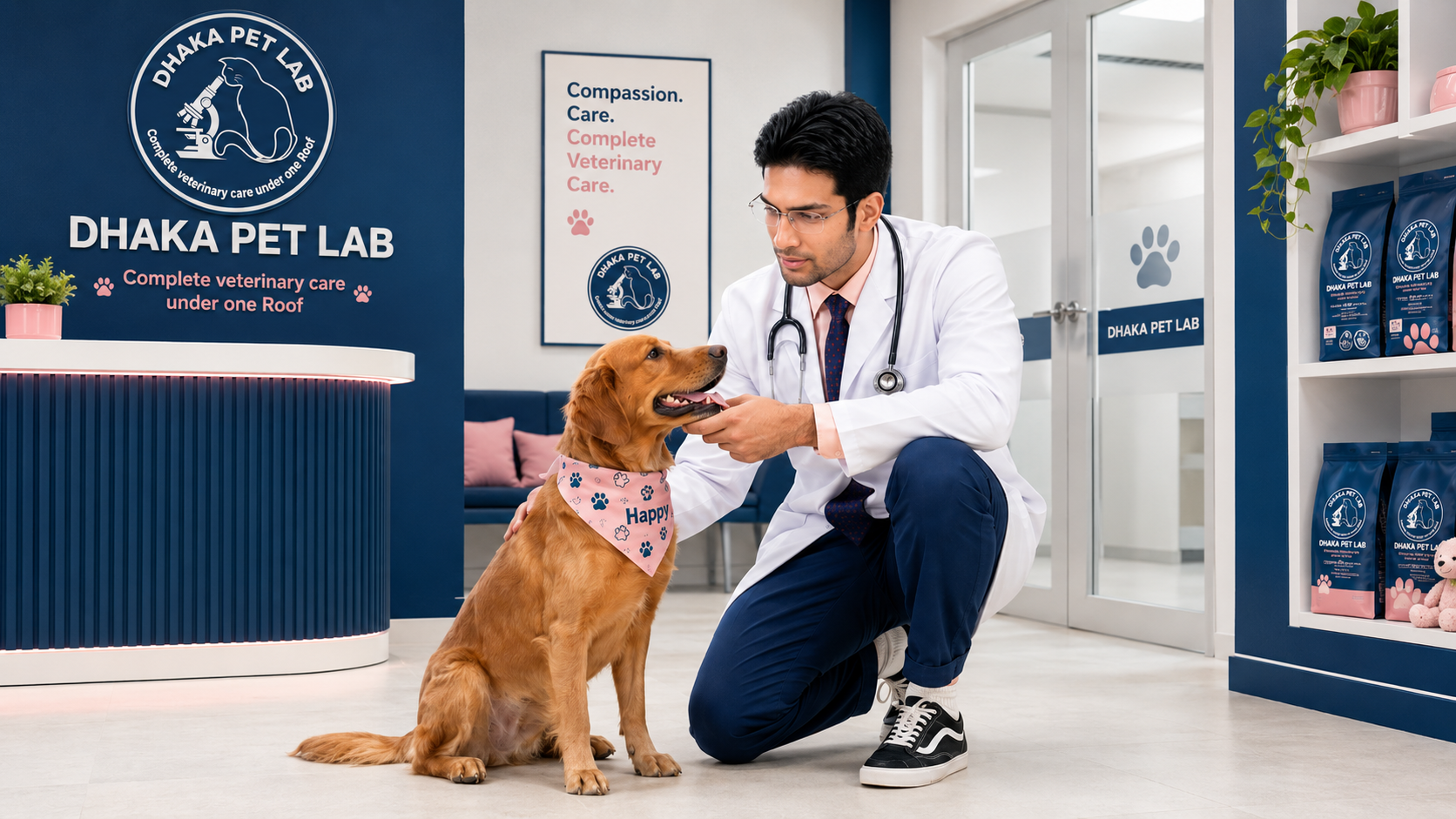 Dhaka PetLab veterinarian caring for a dog inside the clinic